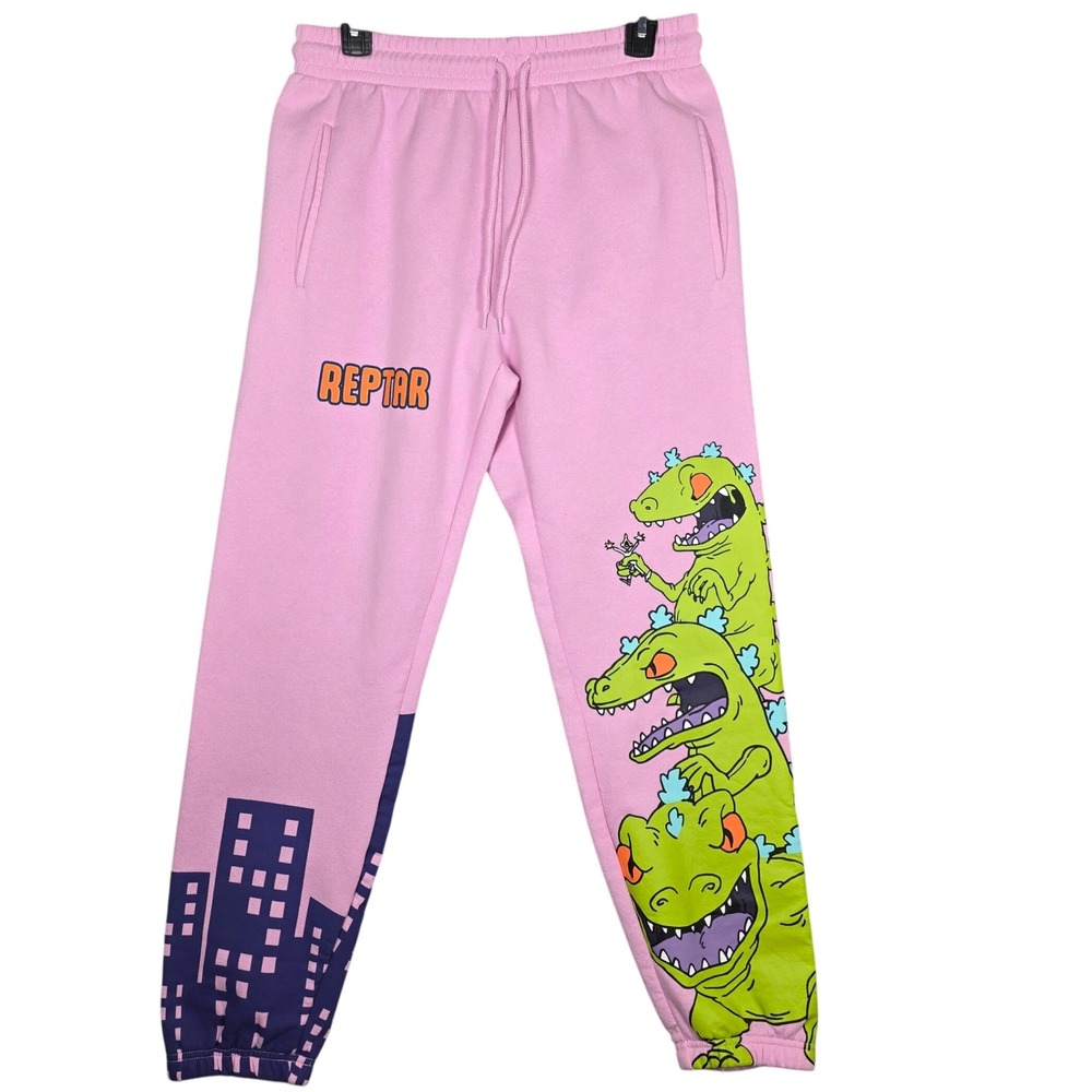 Nickelodeon Rugrats Reptar Cityscape Jogger Pants Lounge Wear Pink‎ Large